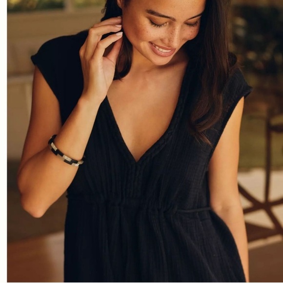 By Anthropologie Molly Braided Cover Up Romper Cotton Gauzy Black Small Beach - Picture 4 of 16